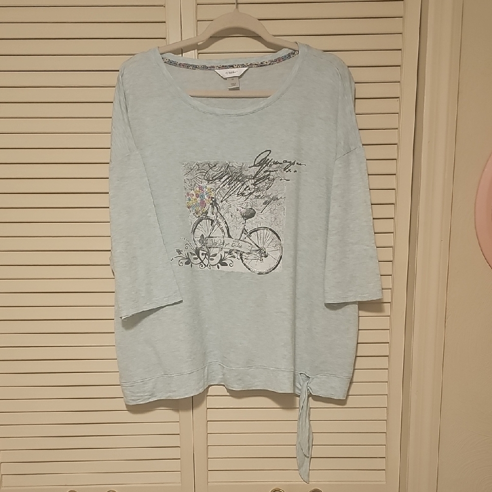 🌷CJ Banks 2X Blue Rhinestone Bicycle Graphic 3/4 Sleeve Top